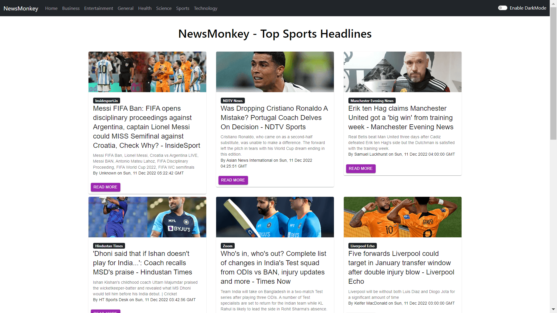 NewsMonkey is a React app that gives you real-time news from anywhere in the world. It is configured with Newsapi to fetch news. You can also customize the news feed to get the news that you want.